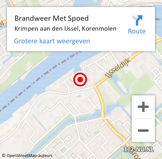 Locatie op kaart van de 112 melding: Brandweer Met Spoed Naar Krimpen aan den IJssel, Korenmolen op 21 oktober 2023 07:44