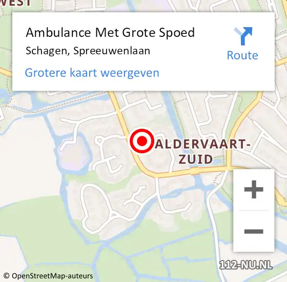 Locatie op kaart van de 112 melding: Ambulance Met Grote Spoed Naar Schagen, Spreeuwenlaan op 21 oktober 2023 08:37