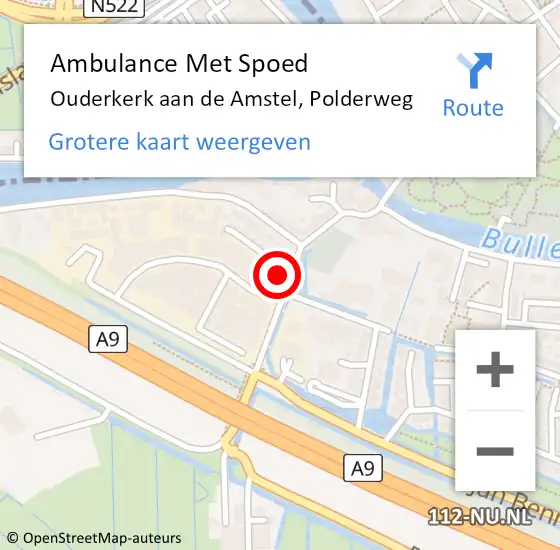 Locatie op kaart van de 112 melding: Ambulance Met Spoed Naar Ouderkerk aan de Amstel, Polderweg op 21 oktober 2023 08:59
