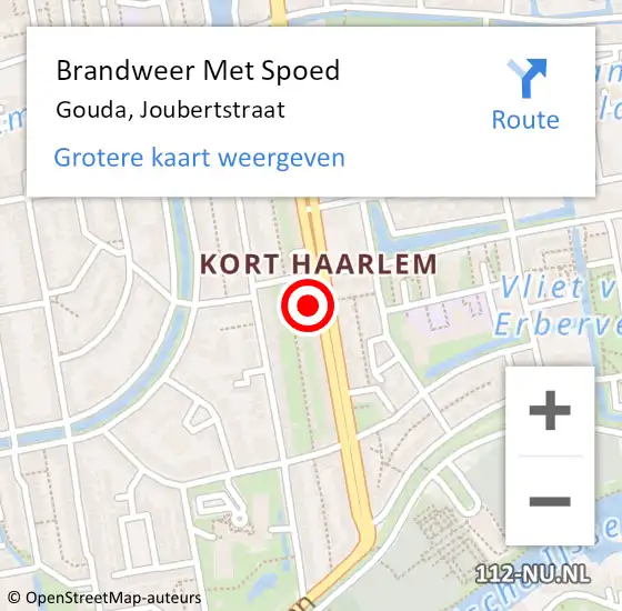 Locatie op kaart van de 112 melding: Brandweer Met Spoed Naar Gouda, Joubertstraat op 21 oktober 2023 09:04