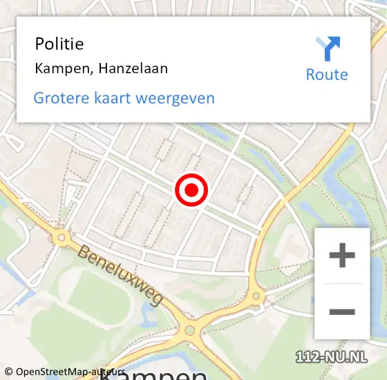 Locatie op kaart van de 112 melding: Politie Kampen, Hanzelaan op 21 oktober 2023 09:39