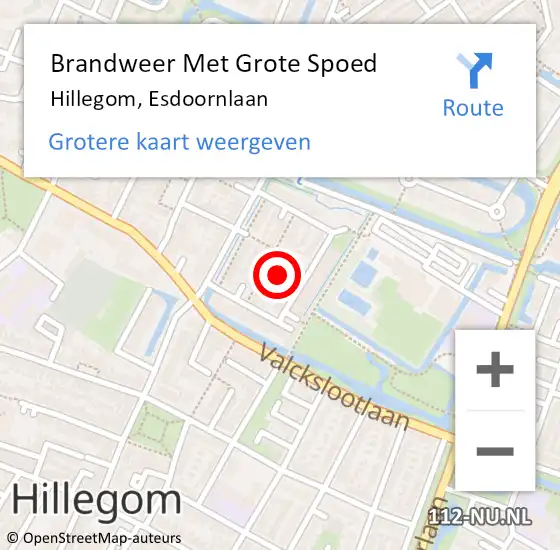 Locatie op kaart van de 112 melding: Brandweer Met Grote Spoed Naar Hillegom, Esdoornlaan op 21 oktober 2023 11:19