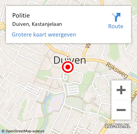 Locatie op kaart van de 112 melding: Politie Duiven, Kastanjelaan op 21 oktober 2023 11:32