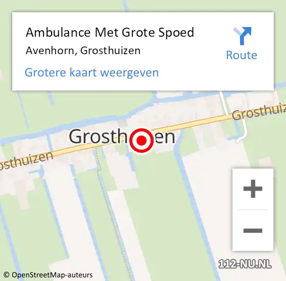Locatie op kaart van de 112 melding: Ambulance Met Grote Spoed Naar Avenhorn, Grosthuizen op 21 oktober 2023 11:34