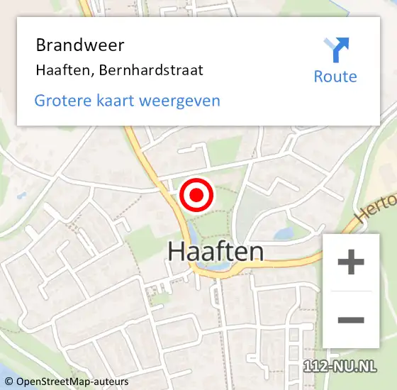 Locatie op kaart van de 112 melding: Brandweer Haaften, Bernhardstraat op 21 oktober 2023 12:16