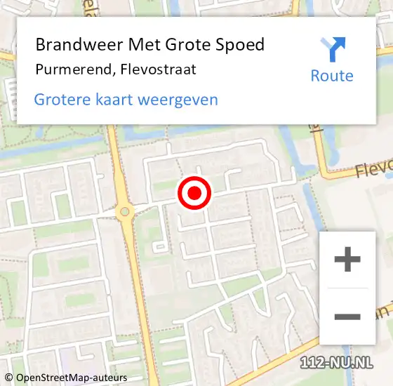 Locatie op kaart van de 112 melding: Brandweer Met Grote Spoed Naar Purmerend, Flevostraat op 21 oktober 2023 12:44