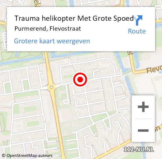 Locatie op kaart van de 112 melding: Trauma helikopter Met Grote Spoed Naar Purmerend, Flevostraat op 21 oktober 2023 12:45
