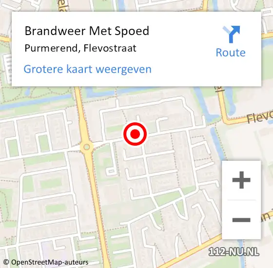 Locatie op kaart van de 112 melding: Brandweer Met Spoed Naar Purmerend, Flevostraat op 21 oktober 2023 12:59