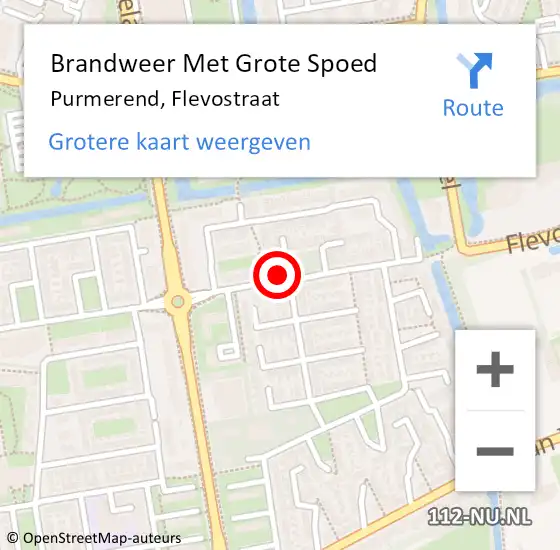 Locatie op kaart van de 112 melding: Brandweer Met Grote Spoed Naar Purmerend, Flevostraat op 21 oktober 2023 13:02