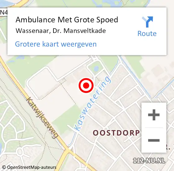 Locatie op kaart van de 112 melding: Ambulance Met Grote Spoed Naar Wassenaar, Dr. Mansveltkade op 21 oktober 2023 13:18
