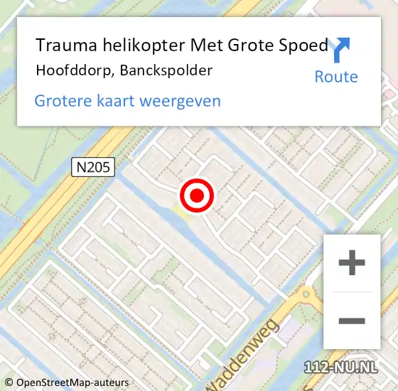 Locatie op kaart van de 112 melding: Trauma helikopter Met Grote Spoed Naar Hoofddorp, Banckspolder op 21 oktober 2023 13:25