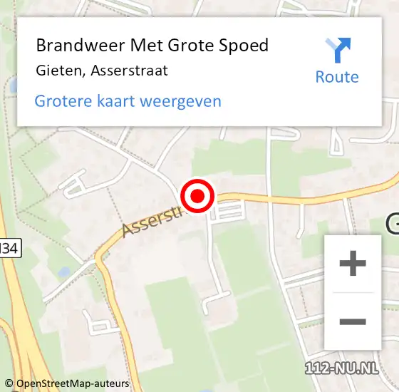 Locatie op kaart van de 112 melding: Brandweer Met Grote Spoed Naar Gieten, Asserstraat op 21 oktober 2023 13:30