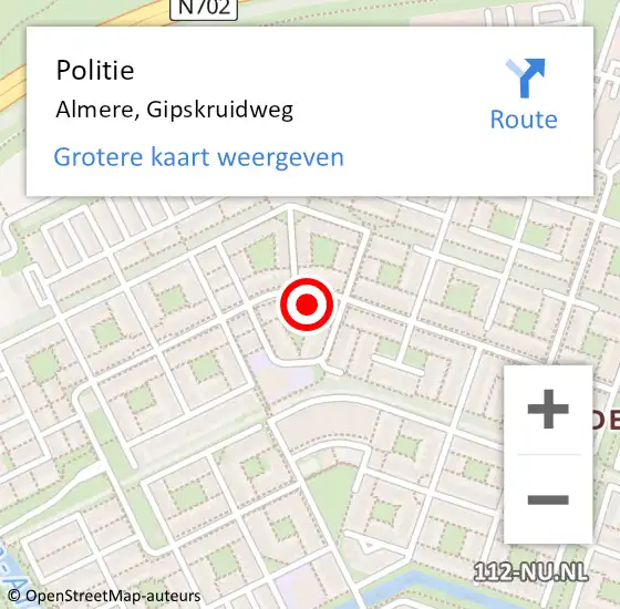 Locatie op kaart van de 112 melding: Politie Almere, Gipskruidweg op 21 oktober 2023 13:30