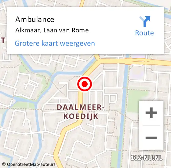 Locatie op kaart van de 112 melding: Ambulance Alkmaar, Laan van Rome op 21 oktober 2023 13:55