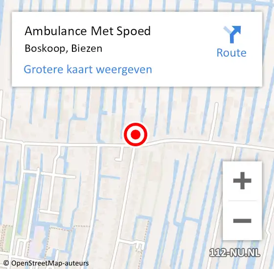 Locatie op kaart van de 112 melding: Ambulance Met Spoed Naar Boskoop, Biezen op 21 oktober 2023 14:56
