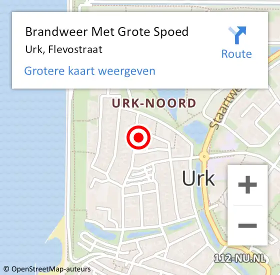 Locatie op kaart van de 112 melding: Brandweer Met Grote Spoed Naar Urk, Flevostraat op 21 oktober 2023 15:16