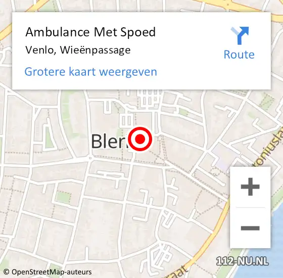 Locatie op kaart van de 112 melding: Ambulance Met Spoed Naar Venlo, Wieënpassage op 21 oktober 2023 15:21