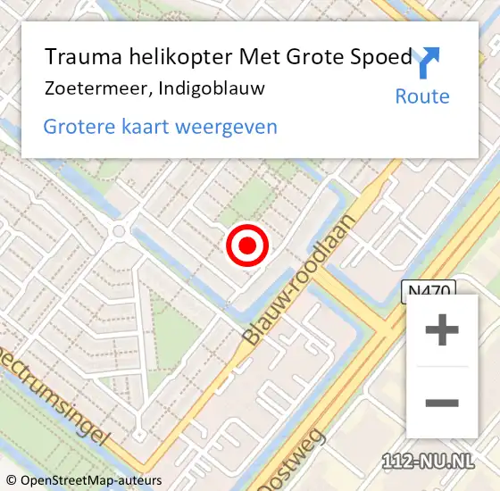 Locatie op kaart van de 112 melding: Trauma helikopter Met Grote Spoed Naar Zoetermeer, Indigoblauw op 21 oktober 2023 16:12