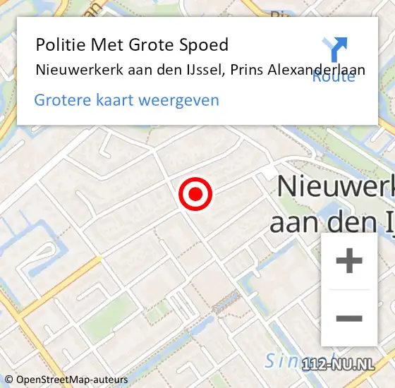 Locatie op kaart van de 112 melding: Politie Met Grote Spoed Naar Nieuwerkerk aan den IJssel, Prins Alexanderlaan op 21 oktober 2023 17:36