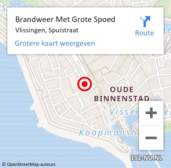 Locatie op kaart van de 112 melding: Brandweer Met Grote Spoed Naar Vlissingen, Spuistraat op 21 oktober 2023 17:40