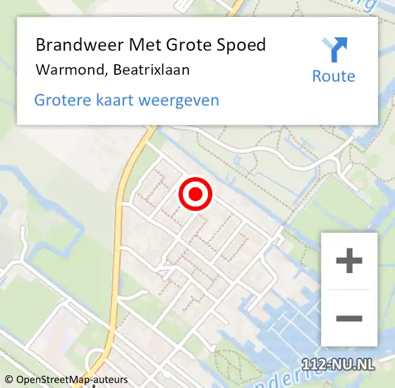 Locatie op kaart van de 112 melding: Brandweer Met Grote Spoed Naar Warmond, Beatrixlaan op 21 oktober 2023 17:55