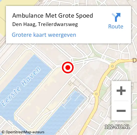 Locatie op kaart van de 112 melding: Ambulance Met Grote Spoed Naar Den Haag, Treilerdwarsweg op 21 oktober 2023 17:57