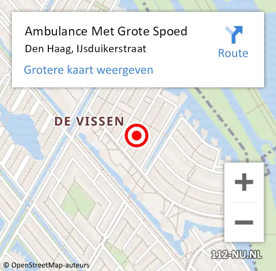 Locatie op kaart van de 112 melding: Ambulance Met Grote Spoed Naar Den Haag, IJsduikerstraat op 21 oktober 2023 18:19