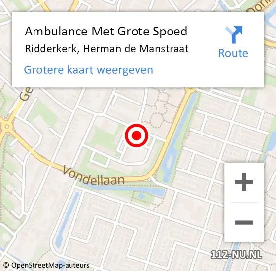 Locatie op kaart van de 112 melding: Ambulance Met Grote Spoed Naar Ridderkerk, Herman de Manstraat op 21 oktober 2023 18:31