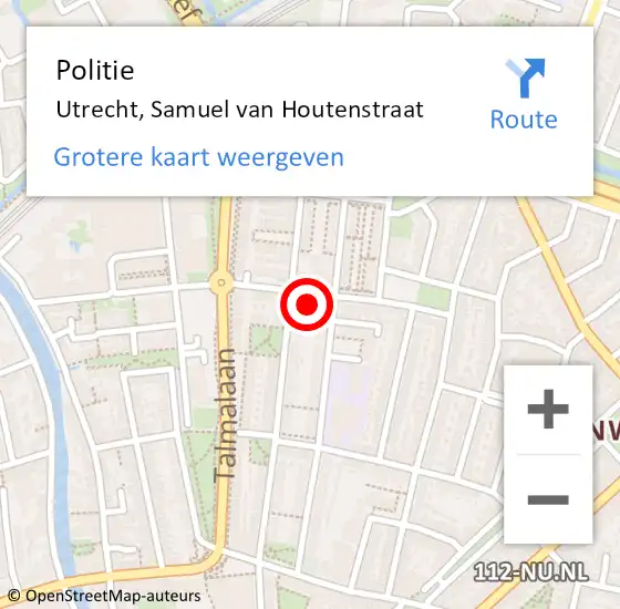 Locatie op kaart van de 112 melding: Politie Utrecht, Samuel van Houtenstraat op 21 oktober 2023 18:37