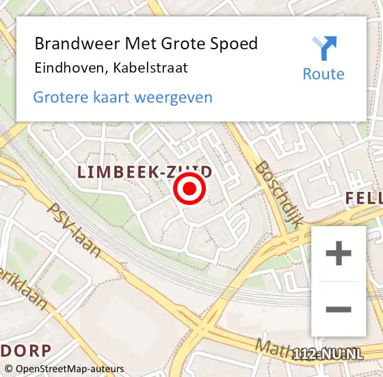 Locatie op kaart van de 112 melding: Brandweer Met Grote Spoed Naar Eindhoven, Kabelstraat op 21 oktober 2023 18:52