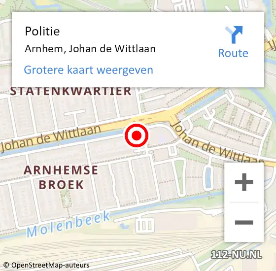 Locatie op kaart van de 112 melding: Politie Arnhem, Johan de Wittlaan op 21 oktober 2023 18:54