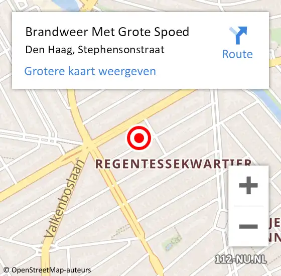 Locatie op kaart van de 112 melding: Brandweer Met Grote Spoed Naar Den Haag, Stephensonstraat op 21 oktober 2023 18:56