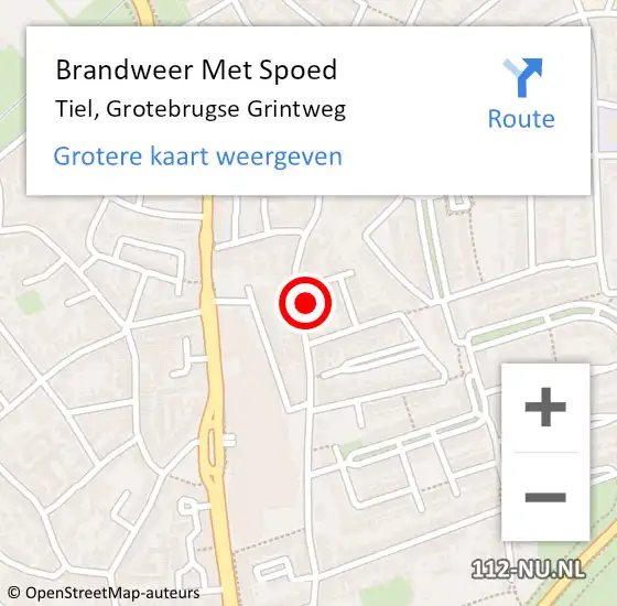 Locatie op kaart van de 112 melding: Brandweer Met Spoed Naar Tiel, Grotebrugse Grintweg op 21 oktober 2023 19:32