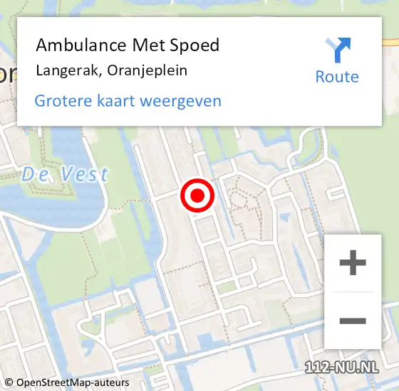 Locatie op kaart van de 112 melding: Ambulance Met Spoed Naar Langerak, Oranjeplein op 21 oktober 2023 19:45