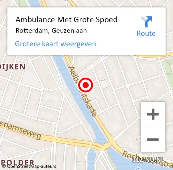 Locatie op kaart van de 112 melding: Ambulance Met Grote Spoed Naar Rotterdam, Geuzenlaan op 21 oktober 2023 19:57