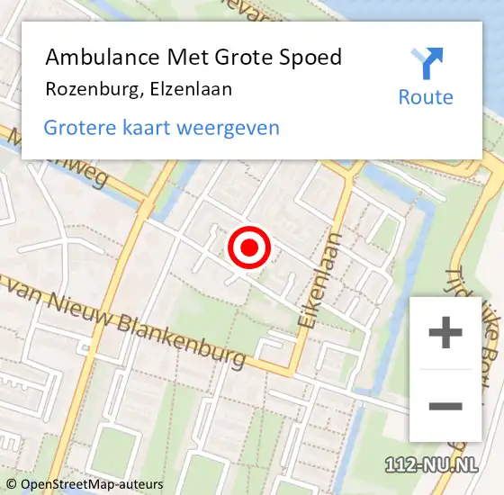 Locatie op kaart van de 112 melding: Ambulance Met Grote Spoed Naar Rozenburg, Elzenlaan op 21 oktober 2023 20:16