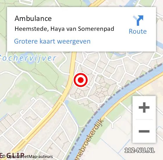Locatie op kaart van de 112 melding: Ambulance Heemstede, Haya van Somerenpad op 21 oktober 2023 20:58