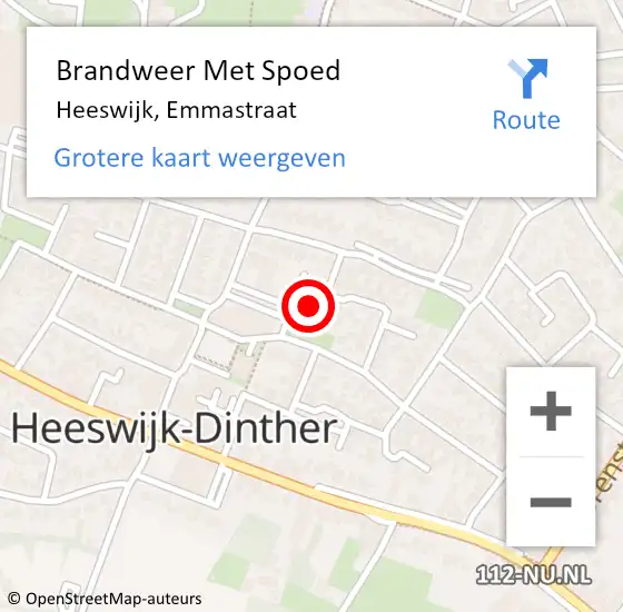 Locatie op kaart van de 112 melding: Brandweer Met Spoed Naar Heeswijk, Emmastraat op 21 oktober 2023 21:06
