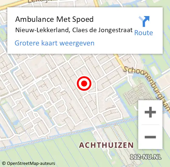 Locatie op kaart van de 112 melding: Ambulance Met Spoed Naar Nieuw-Lekkerland, Claes de Jongestraat op 21 oktober 2023 21:18