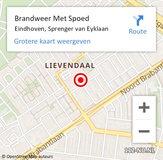 Locatie op kaart van de 112 melding: Brandweer Met Spoed Naar Eindhoven, Sprenger van Eyklaan op 21 oktober 2023 21:18