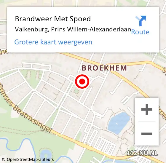 Locatie op kaart van de 112 melding: Brandweer Met Spoed Naar Valkenburg, Prins Willem-Alexanderlaan op 21 oktober 2023 21:22