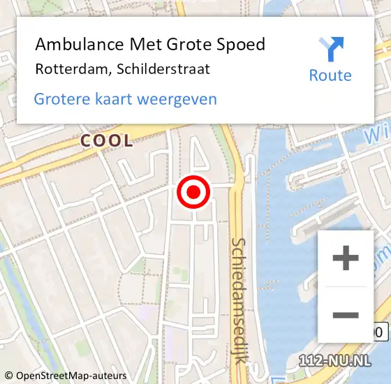 Locatie op kaart van de 112 melding: Ambulance Met Grote Spoed Naar Rotterdam, Schilderstraat op 21 oktober 2023 22:00