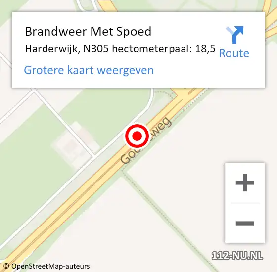 Locatie op kaart van de 112 melding: Brandweer Met Spoed Naar Harderwijk, N305 hectometerpaal: 18,5 op 21 oktober 2023 22:08