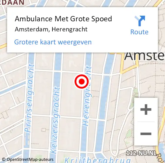 Locatie op kaart van de 112 melding: Ambulance Met Grote Spoed Naar Amsterdam, Herengracht op 21 oktober 2023 22:08