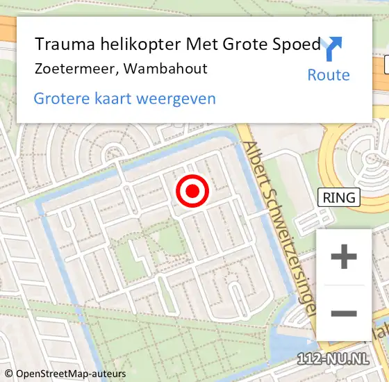 Locatie op kaart van de 112 melding: Trauma helikopter Met Grote Spoed Naar Zoetermeer, Wambahout op 21 oktober 2023 22:15