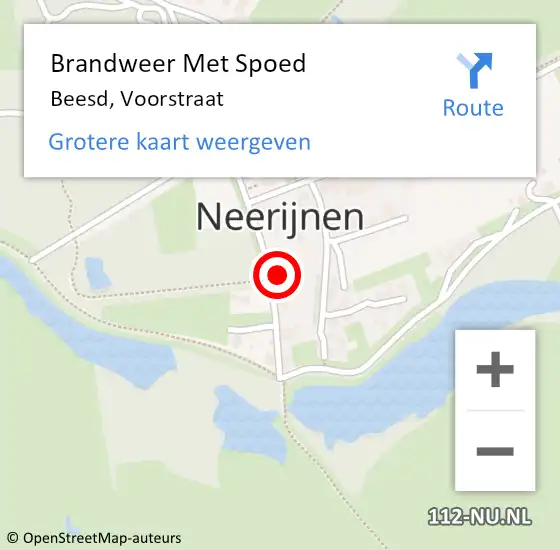Locatie op kaart van de 112 melding: Brandweer Met Spoed Naar Beesd, Voorstraat op 21 oktober 2023 22:45