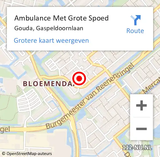 Locatie op kaart van de 112 melding: Ambulance Met Grote Spoed Naar Gouda, Gaspeldoornlaan op 21 oktober 2023 22:54