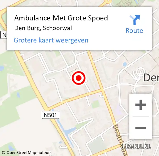 Locatie op kaart van de 112 melding: Ambulance Met Grote Spoed Naar Den Burg, Schoorwal op 21 oktober 2023 23:05