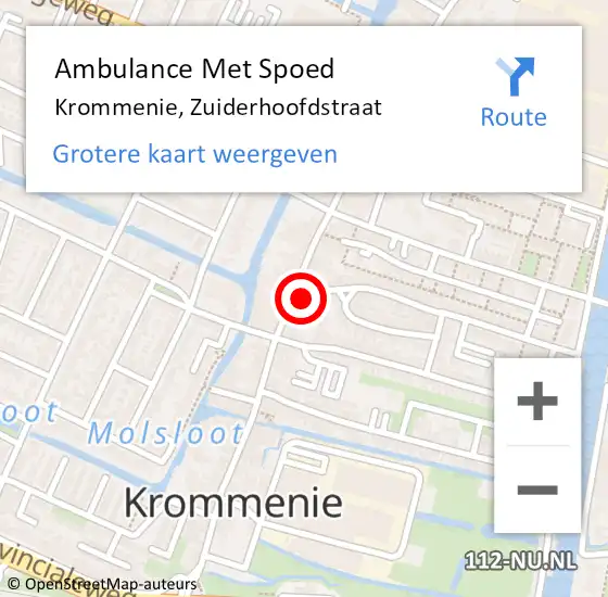 Locatie op kaart van de 112 melding: Ambulance Met Spoed Naar Krommenie, Zuiderhoofdstraat op 21 oktober 2023 23:09