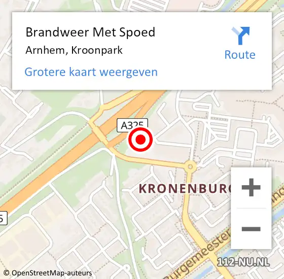 Locatie op kaart van de 112 melding: Brandweer Met Spoed Naar Arnhem, Kroonpark op 21 oktober 2023 23:22